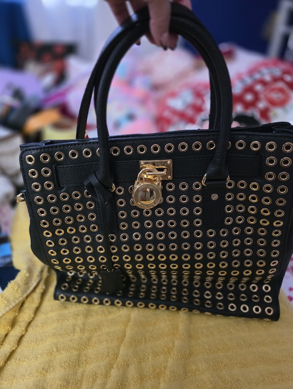 Michael Kors Black Satchel with Gold Grommet Accents - Picture 6 of 10